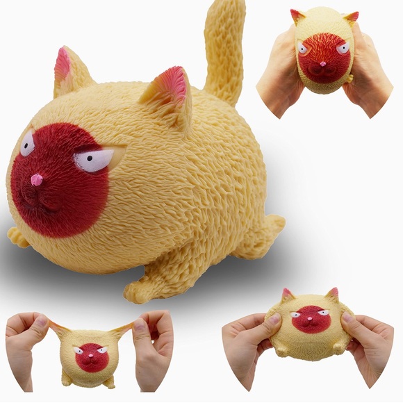 Other - Pudgiez Cat Easy Squeezy Plush Squishy - Yellow & Brown